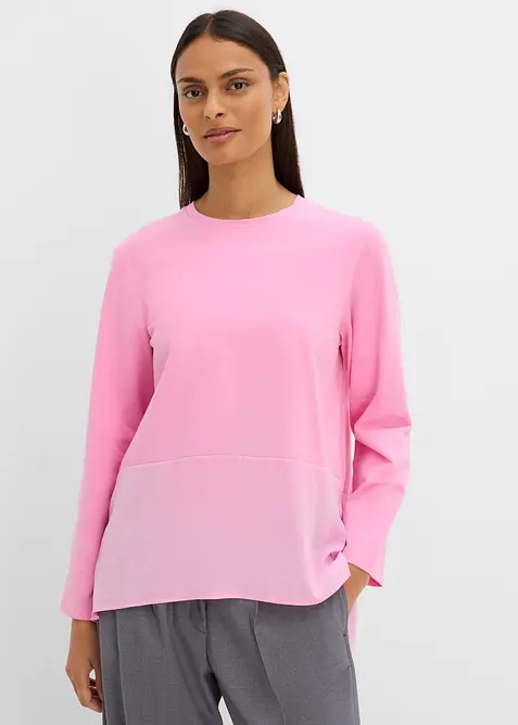 Langarmshirt aus Materialmix in rosa von vorne (im Anschnitt) - bonprix