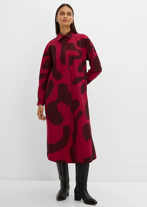 Blusenkleid aus reiner Bio-Baumwolle in rot von vorne (Totalaufnahme) - bonprix