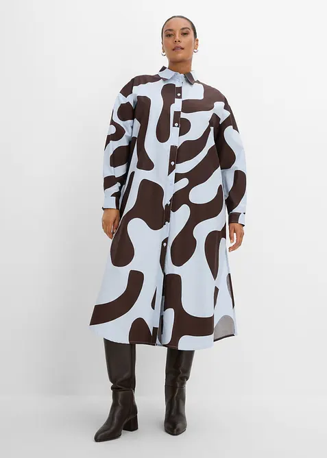 Blusenkleid aus reiner Bio-Baumwolle in blau von vorne (Totalaufnahme) - bonprix