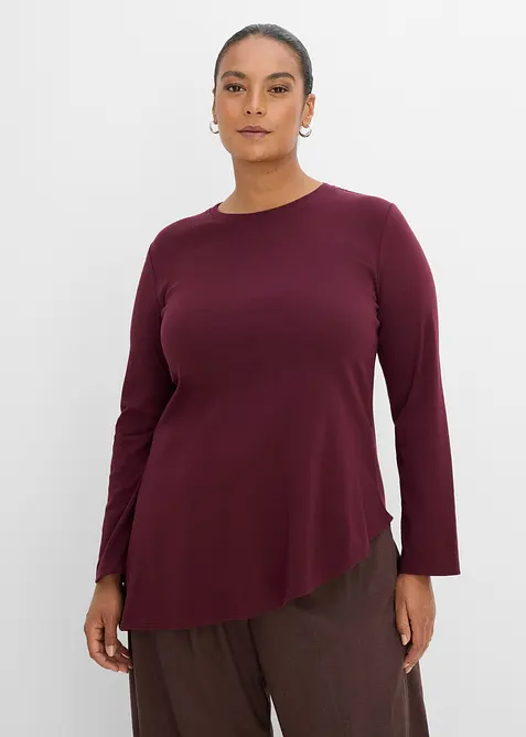 Asymmetrisches Langarmshirt aus reiner Baumwolle in rot von vorne (im Anschnitt) - bonprix
