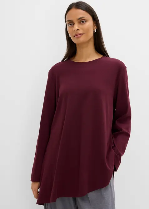Asymmetrisches Langarmshirt aus reiner Baumwolle in rot von vorne (im Anschnitt) - bonprix