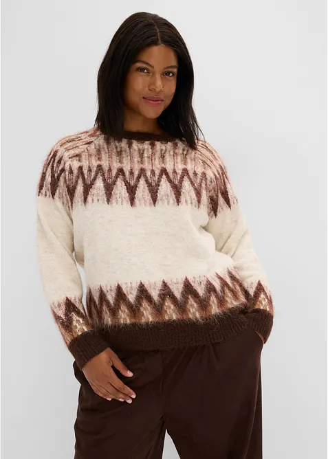 Fair Isle Pullover in weiß von vorne (im Anschnitt) - bonprix