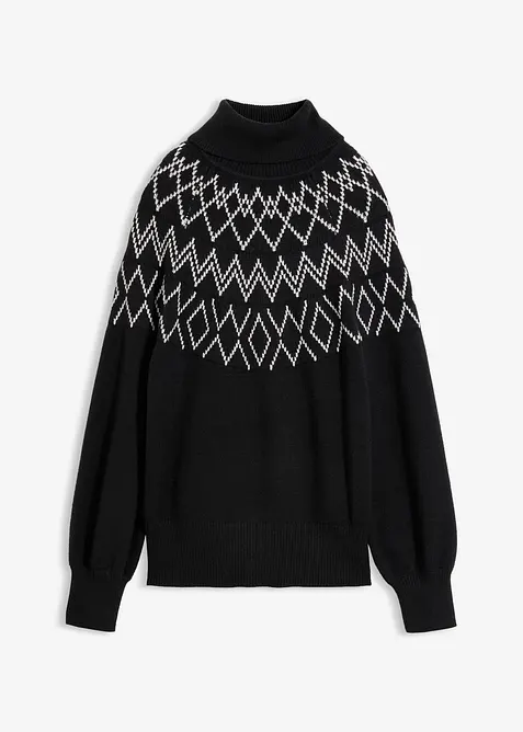 Norweger-Pullover aus feinem Viskose-Mix in schwarz von vorne - bonprix