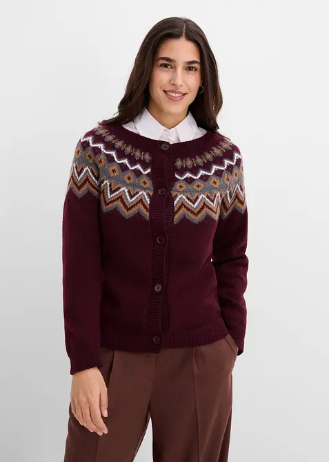 Norweger-Strickjacke in rot von vorne (im Anschnitt) - bonprix