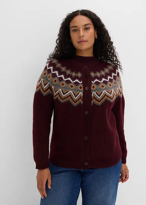 Norweger-Strickjacke mit Raglanärmeln in rot von vorne (im Anschnitt) - bonprix