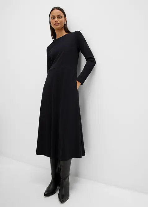 Midikleid aus schwerer Bio-Baumwolle in schwarz von vorne (Totalaufnahme) - bonprix