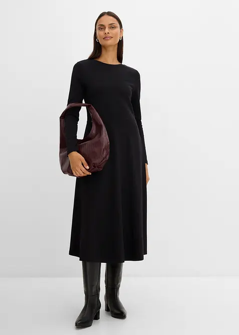 Midikleid aus schwerer Bio-Baumwolle in schwarz im Look von vorne (Totalaufnahme) - bonprix