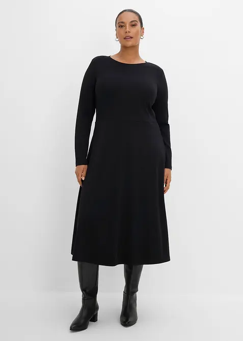 Midikleid aus schwerer Bio-Baumwolle in schwarz von vorne (Totalaufnahme) - bonprix
