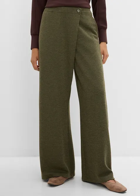 Piqué-Hose mit asymmetrischem Verlauf in grün von vorne - bonprix