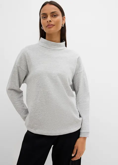 Sweatshirt aus weichem Baumwoll-Mix in grau von vorne (im Anschnitt) - bonprix