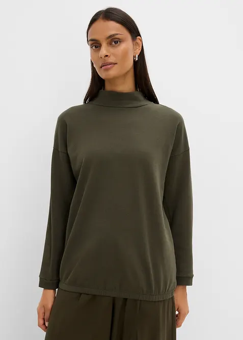 Sweatshirt mit Fledermausärmeln aus Bio-Baumwoll-Mix in grün von vorne (im Anschnitt) - bonprix