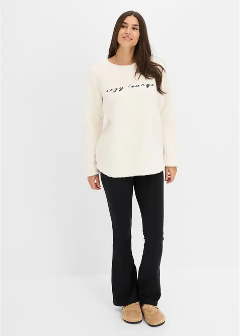 Loungewear Teddyfleece Hausanzug mit Leggings in weiß von vorne (Totalaufnahme) - bonprix