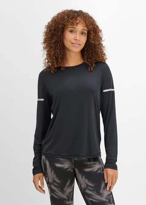 Sport-Shirt mit reflektierenden Details (2er Pack), schnelltrocknend in schwarz von vorne (im Anschnitt) - bonprix