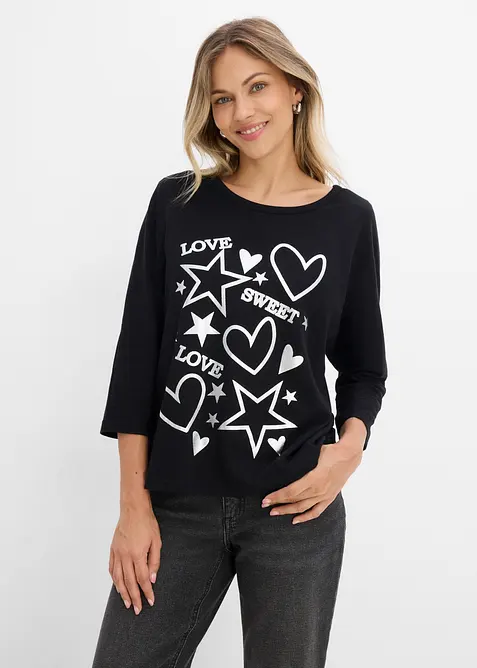 Oversize-Shirt aus Baumwoll-Mix in schwarz von vorne (im Anschnitt) - bonprix