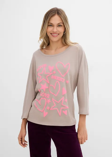 Oversize-Shirt aus Baumwoll-Mix in grau von vorne (im Anschnitt) - bonprix