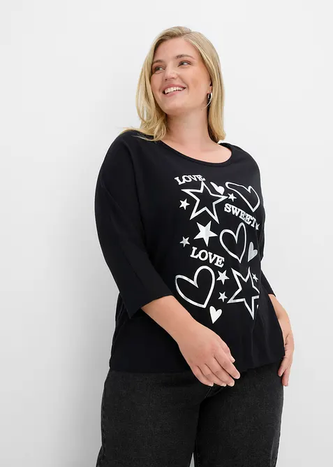 Oversize-Shirt aus Baumwoll-Mix in schwarz von vorne (im Anschnitt) - bonprix