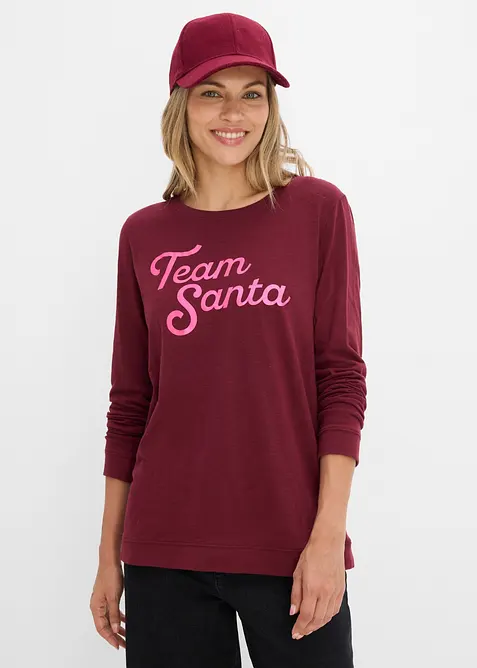 Langarmshirt aus reiner Bio-Baumwolle in rot von vorne (im Anschnitt) - bonprix