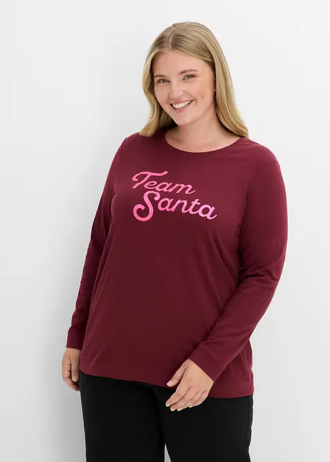 Langarmshirt aus reiner Bio-Baumwolle in rot von vorne (im Anschnitt) - bonprix