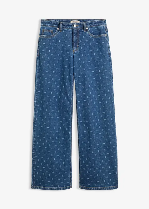 Wide-Leg-Jeans, Mid Waist in blau von vorne - bonprix