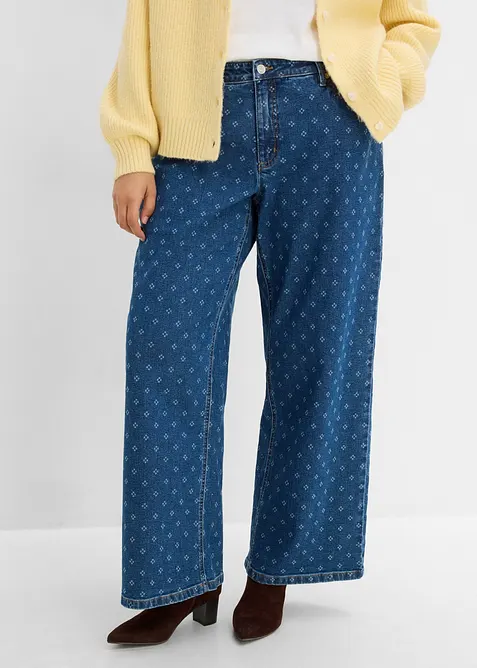 Wide-Leg-Jeans, Mid Waist in blau von vorne - bonprix