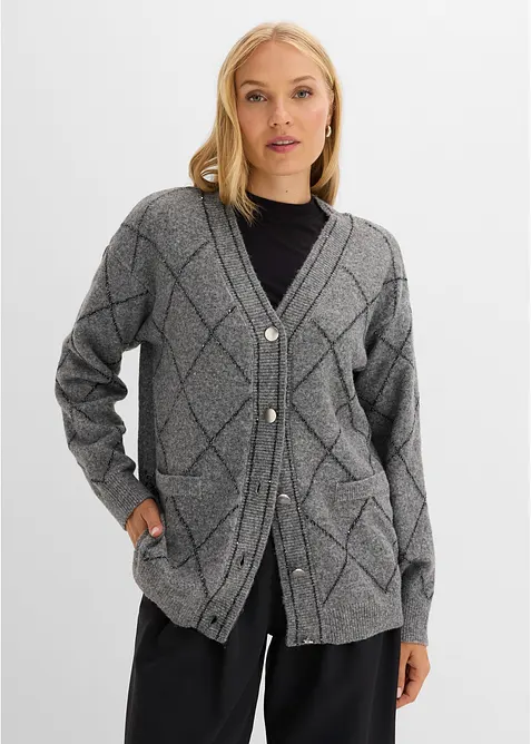 Longstrickjacke mit Glitzereffekt in grau von vorne (im Anschnitt) - bonprix