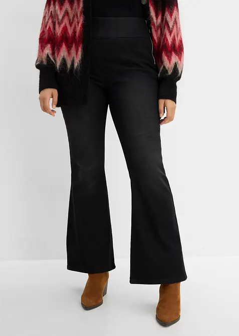Wärmende Jeggings High Waist, Bequembund in schwarz von vorne - bonprix