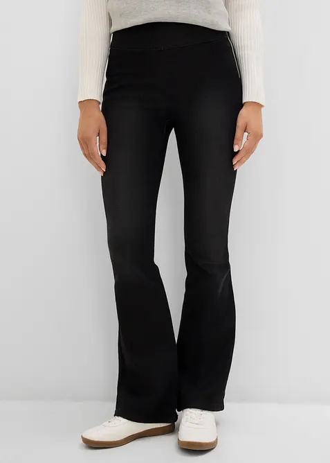 Wärmende Jeggings High Waist, Bequembund in schwarz von vorne - bonprix