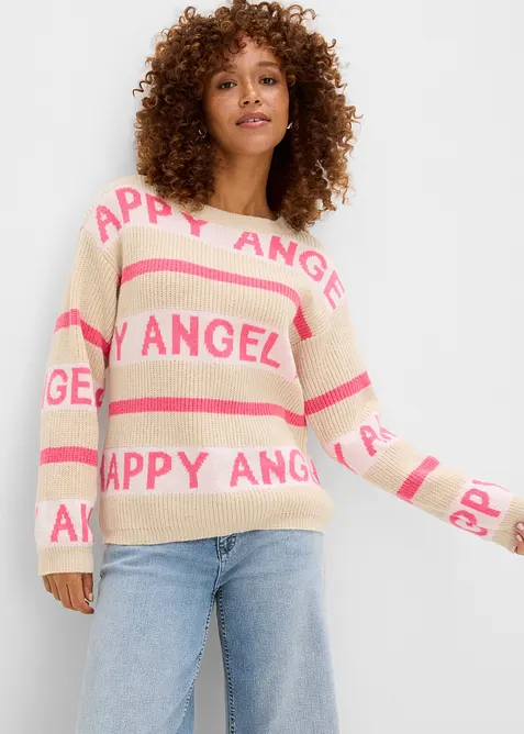 Boxy-Pullover in beige von vorne (im Anschnitt) - bonprix