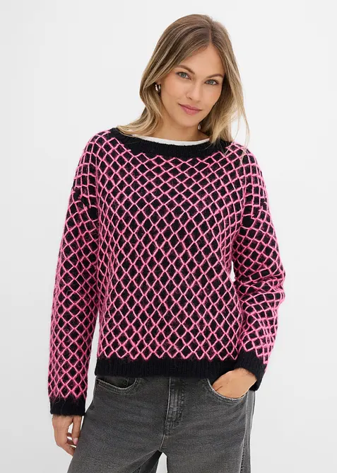 Boxy-Pullover mit Hairy-Garn in schwarz von vorne (im Anschnitt) - bonprix
