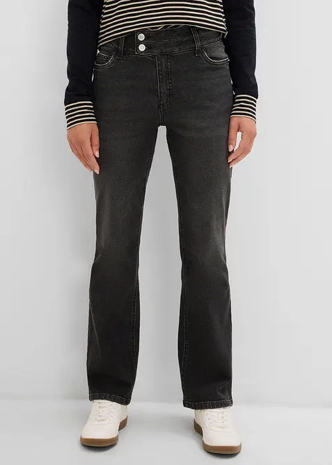 Bootcut-Jeans, High Waist in schwarz von vorne - bonprix