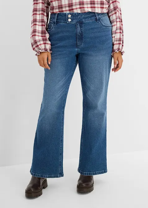 Bootcut-Jeans, High Waist in blau von vorne - bonprix