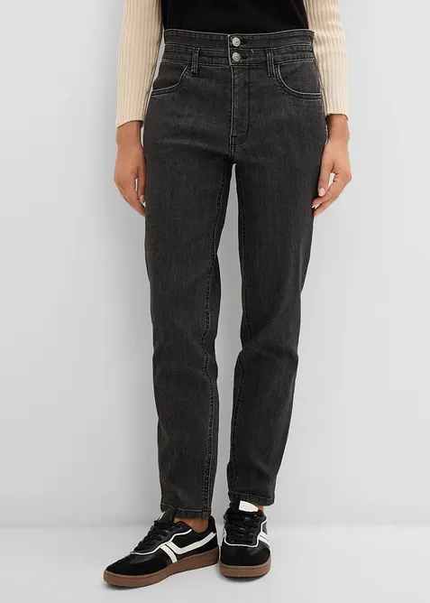Mom-Jeans High Waist, Bequembund in grau von vorne - bonprix