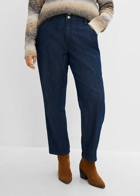 Mom-Jeans High Waist, Bequembund in blau von vorne - bonprix