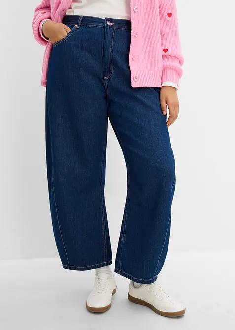 Barrel-Jeans High Waist in blau von vorne - bonprix