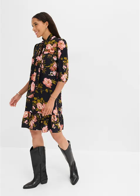 Blusenkleid aus feiner Viskose in schwarz von vorne (Totalaufnahme) - bonprix