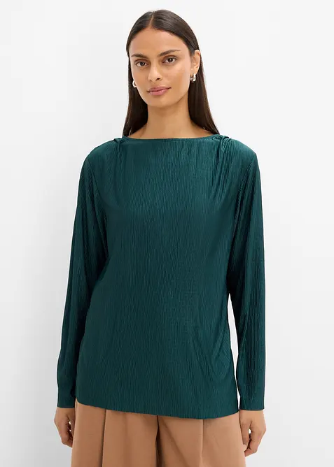 Langarmshirt mit Struktureffekt in grün von vorne (im Anschnitt) - bonprix