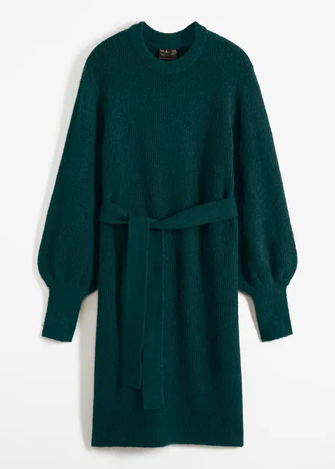 Strickkleid mit Bindegürtel in grün von vorne - bonprix