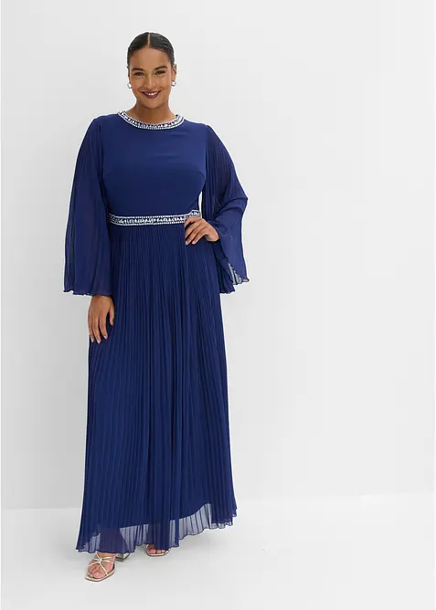 Abendkleid mit Plisseé und Strasssteinverzierung in blau von vorne (Totalaufnahme) - bonprix