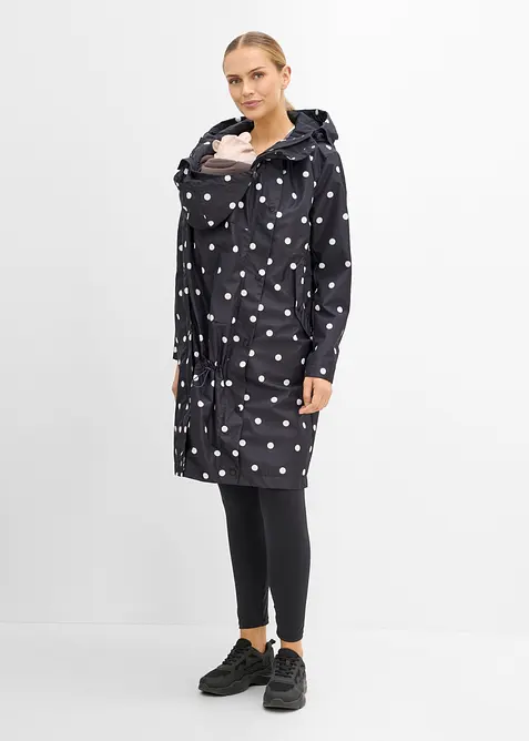 6-in-1 wetterfester Umstands- und Tragemantel mit Trageeinsatz und herausnehmbarer Steppweste (4-teiliges Set) in schwarz von vorne (im Anschnitt) - bonprix