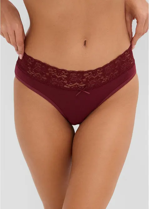 Slip mit weicher Baumwolle und Spitze (5er Pack) in rot von vorne - bonprix