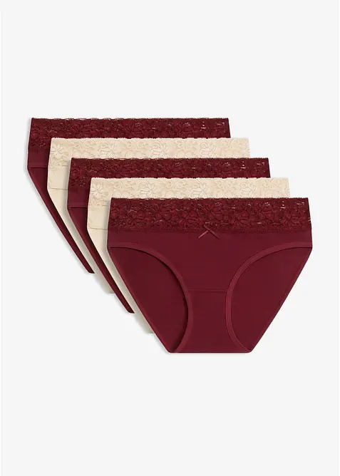 Slip mit weicher Baumwolle und Spitze (5er Pack) in rot von vorne - bonprix