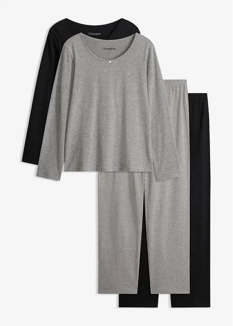 Pyjama aus reiner Baumwolle (2er Pack) in grau von vorne - bonprix