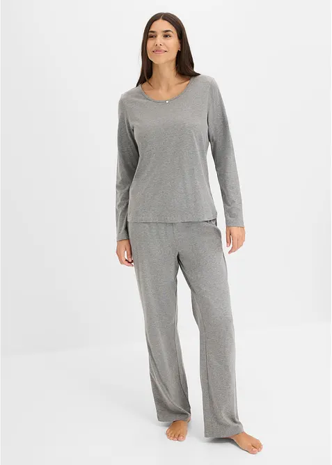 Pyjama aus reiner Baumwolle (2er Pack) in grau von vorne (Totalaufnahme) - bonprix