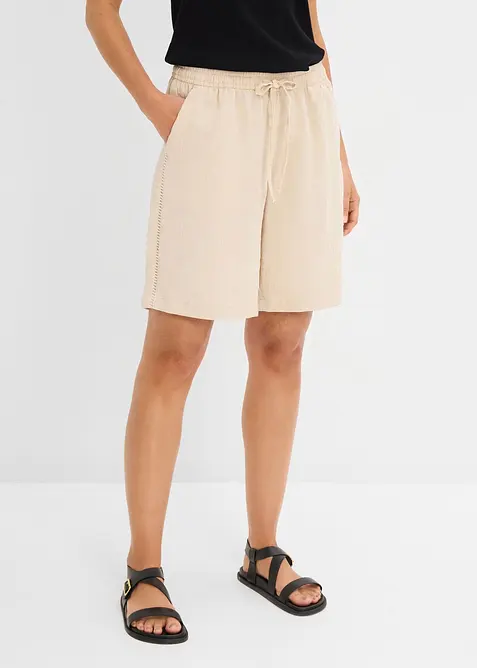 Schlupf Bermuda aus Viskose-Mix in beige von vorne - bonprix
