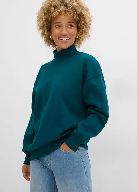 Sweatshirt mit Rollkragen in petrol von vorne (im Anschnitt) - bonprix