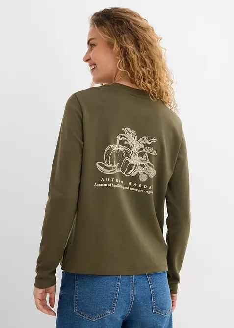 Langarmshirt aus schwerer Bio-Baumwolle in grün von vorne (im Anschnitt) - bonprix