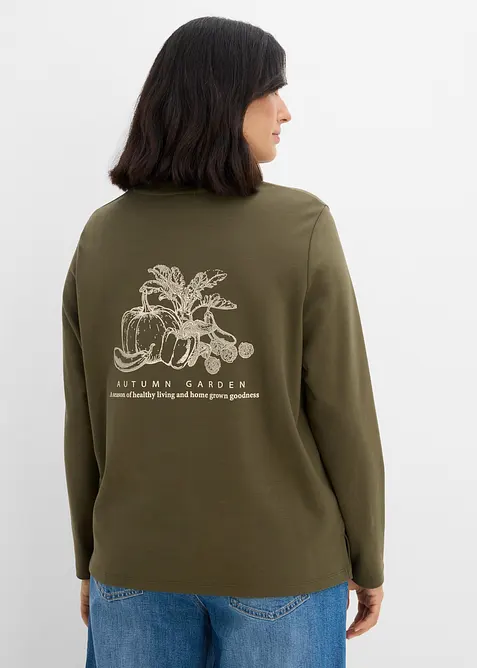 Langarmshirt aus schwerer Bio-Baumwolle in grün von vorne (im Anschnitt) - bonprix