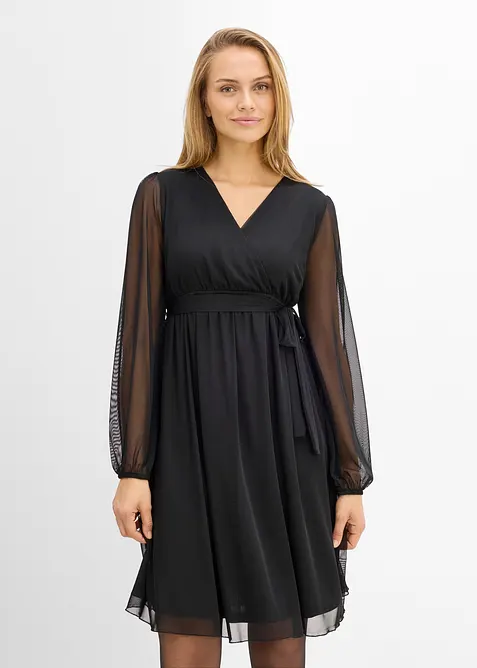 Umstands- und Stillkleid mit transparenten Ärmeln in schwarz von vorne (Totalaufnahme) - bonprix