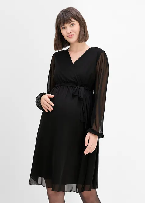 Umstands- und Stillkleid mit transparenten Ärmeln in schwarz von vorne (Totalaufnahme) - bonprix