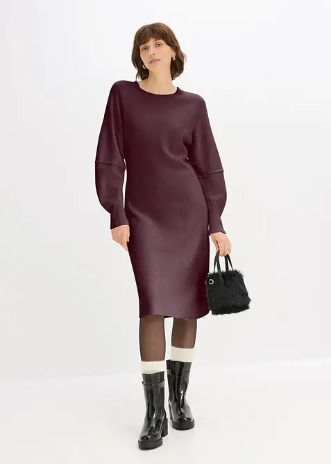 Strickkleid mit voluminösen Ärmeln in lila im Look von vorne (Totalaufnahme) - bonprix